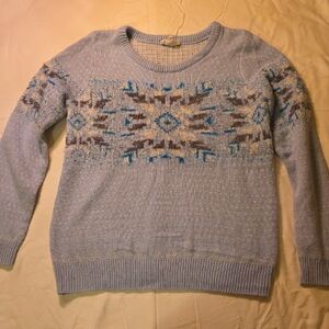 Cloud Chaser Women's Sweater - Light Blue with Brown and Cream Accents